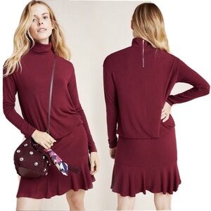 NWT ANTHROPOLOGIE by Bailey 44 Greta Mock-Neck Dress in Cabernet burgundy Sz L